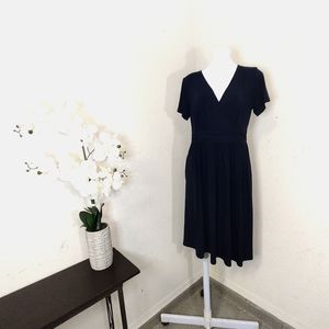Lyrur A-line midi dress with pockets color blue size large short sleeve v-neck